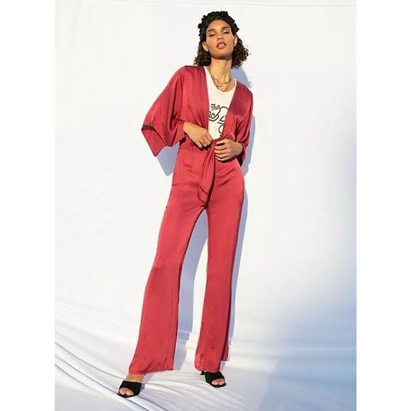 Young Fabulous & Broke, Breezy Bohemian Front Tie V-Neck Jumpsuit Women's Small - Picture 1 of 16